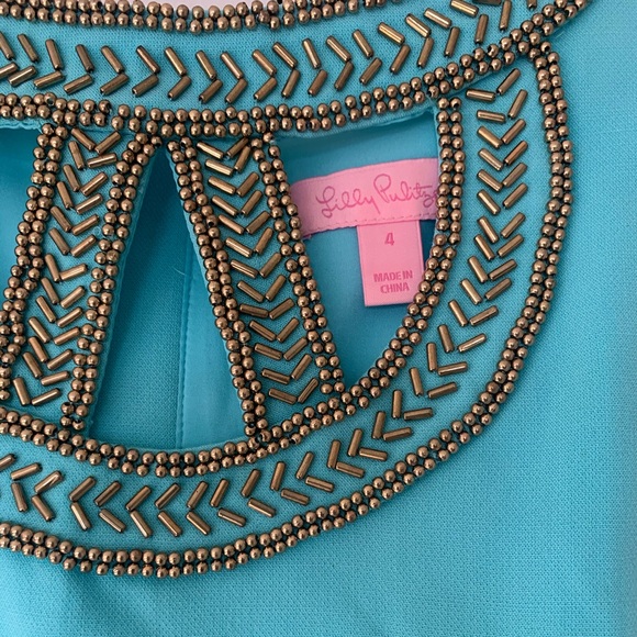 Lilly Pulitzer size 4 Blue and Gold Midi Dress - Picture 3 of 5